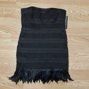 Strappless Little Black Dress with feathers